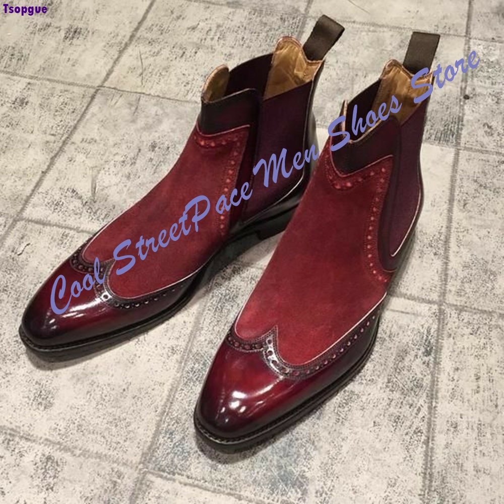 Leather Shoe Polish - 남성용 빈티지 레드 투톤 첼시 부츠